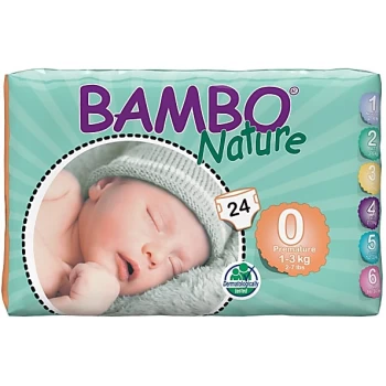 image of Bambo Nature Disposable Nappies - Premature - Size 0 - Pack of 24