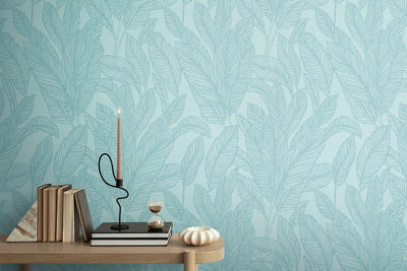 Image of As Creation Bricoflor Non-Woven Wallpaper, Leaf & Palm Wallpaper, Modern, Pattern, Scandinavian In Blue, Gold, Pastell - 10,05 X 0,53 M
