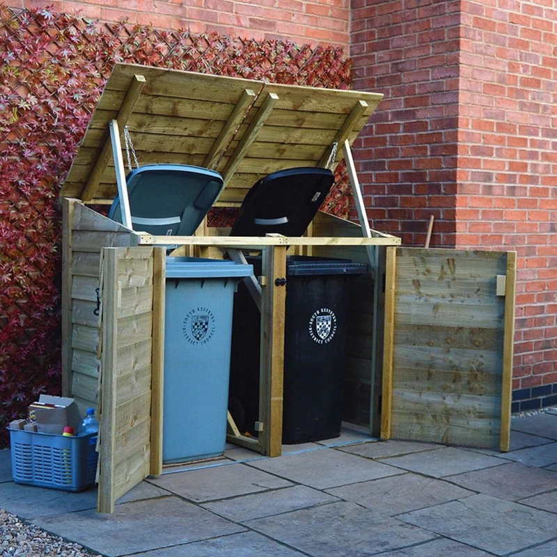 Image of Rutland County Garden Furniture Ltd Morcott Double Wheelie Bin Storage Unit, L79 x W168.5 x H131cm, Green Green Unisex