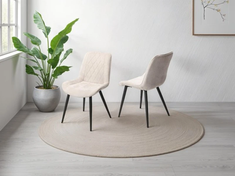 Image of Core Products Aspen Diamond Stitch Fabric Dining Chair With Black Tapered Legs (Pair) Natural