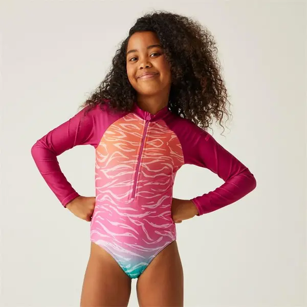 Image of Regatta Kids Long Sleeve Swimsuit - Flamingo Pink/Satsuma Ombre C5-C6yrs
