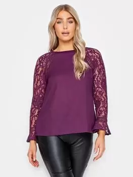 Image of M&Co Lace Flute Sleeve Blouse, Purple, Size 12, Women