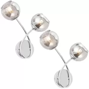 Image of 2 PACK LED Twin Wall Light Pretty Smoke Gloss Glass Shades Lounge Feature Lamp