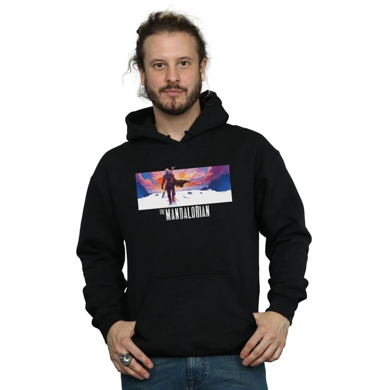 Image of Star Wars Star Wars Men The Mandalorian Landscape Hoodie in Black Size: Small Black S Male 5059400125092