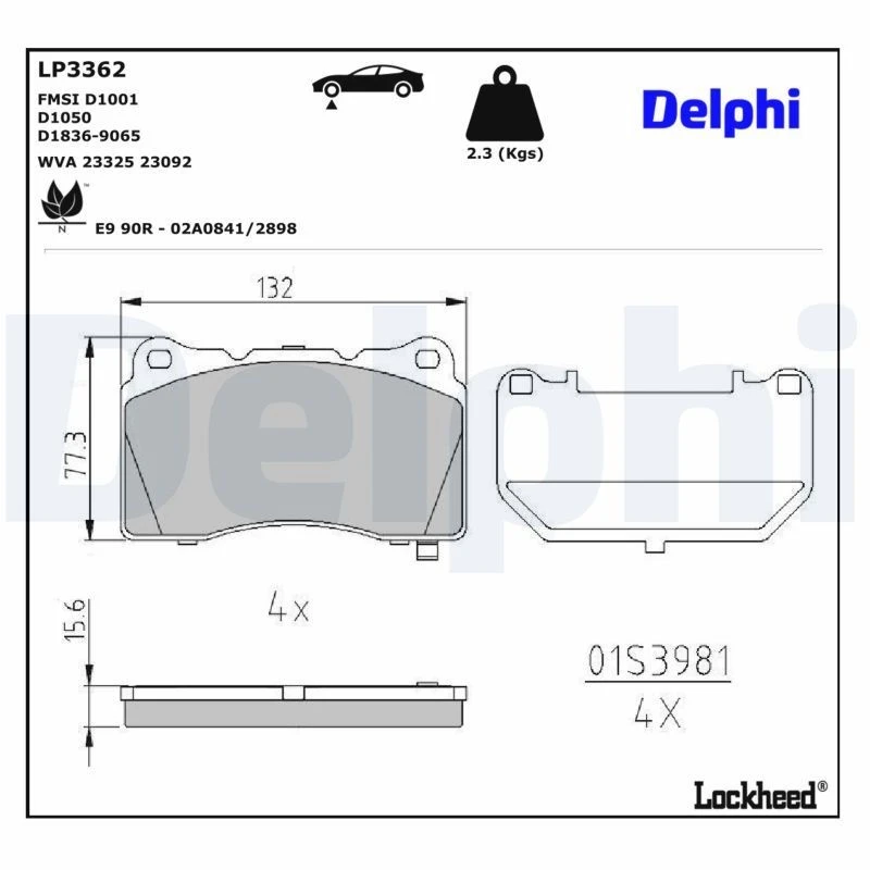 Image of DELPHI Brake pad set DELPHI LP3362
