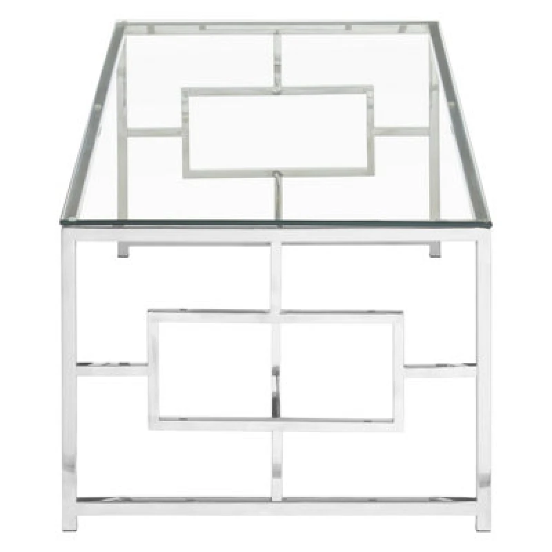 Image of Orsina Clear Glass Silver Base Coffee Table,stylish Rectangular Table For Patio,glass Table For Compact Spaces
