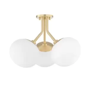 image of Estee 3 Light Semi Flush Brass, Glass