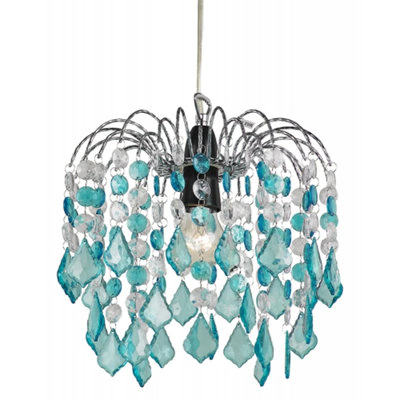 Image of Happy Homewares Teal Acrylic Easy Fit Pendant Light Shade With Chrome Metal Frame