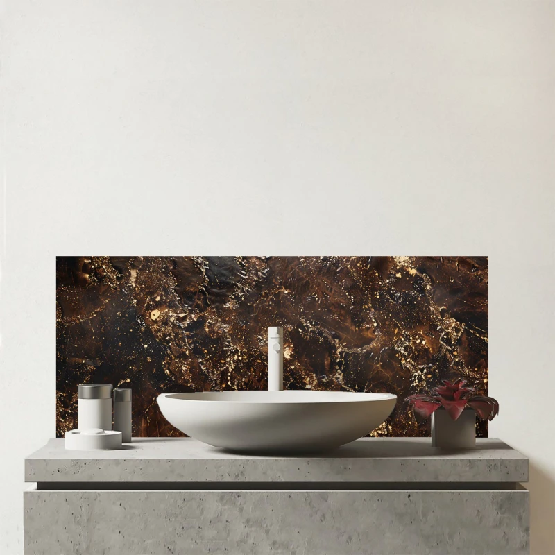 Image of Warren Reed - Designer Bronze Quartz Effect Glass Bathroom Splashback in Brown Brown Unisex