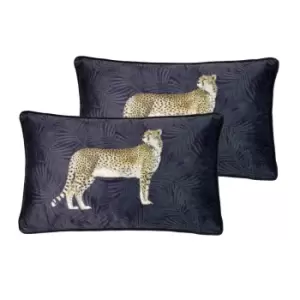 image of Paoletti Cheetah Forest Twin Pack Polyester Filled Cushions Navy