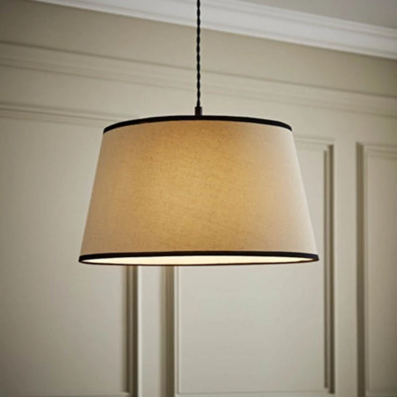 Image of ValueLights ValueLights Aspen Linen Black Trim Edge Tapered Easy Fit Pendant Lamp Shade in Off White Size: Large Off White Large Unisex 501652927391