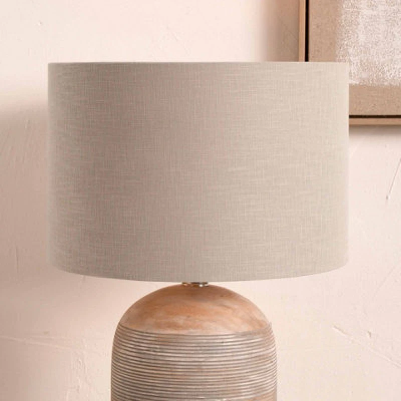 Image of Pacific Lifestyle 30Cm Soft Grey Linen Drum Table Lampshade Self Lined Cylinder Shade