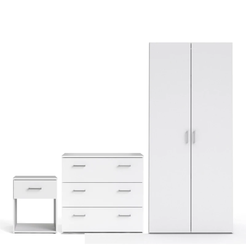 Image of Furniture To Go Space 3 Piece Bundle, Bedside, Chest & 2 Door Wardrobe in White White Unisex