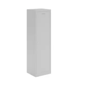 Steel police locker with 1 shelf and 1 coat rail - grey with grey door