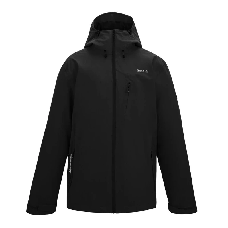 Image of Regatta Mens Oklarna Hooded Waterproof Jacket in Jet Black Size: 3XL Jet Black Male 3XL