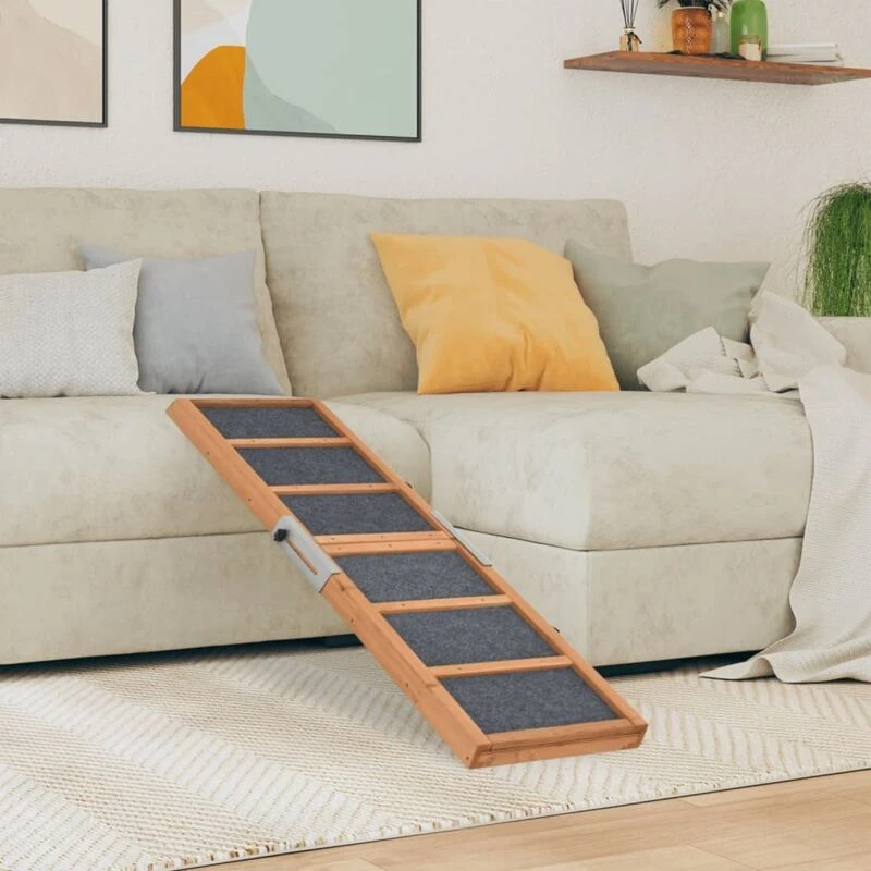 Image of vidaXL Dog Ramp Grey 120x30cm Solid Wood Fir, Grey 172419