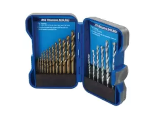 image of Silverline 633805 Titanium-Coated HSS & Masonry Drill Bit Set 19pce