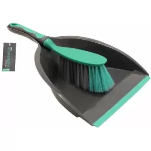 JVL Rubber Grip Dustpan and Bristle Brush Set, Grey