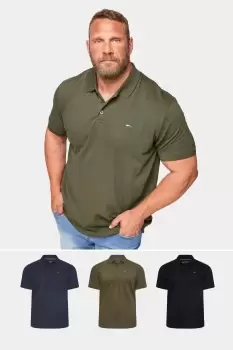 image of 3 Pack Plain Polo Shirts