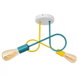 image of Oxford Multi Arm Semi Flush Ceiling Light White, Yellow, Turquoise 38cm