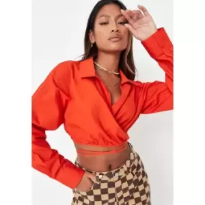 Image of Missguided Wrap Front Shirt - Red