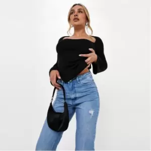 image of Missguided Rib Asymmetric Hem Top - Black