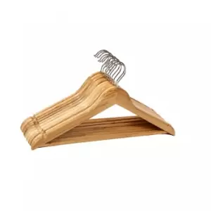 Image of Pack of 10 Wooden Clothes Coat Hangers with Trouser Bar
