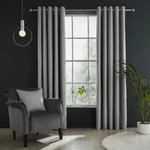 Image of Catherine Lansfield Linear Geo Jacquard Lined Eyelet Curtains, Silver, 46 x 72 Inch