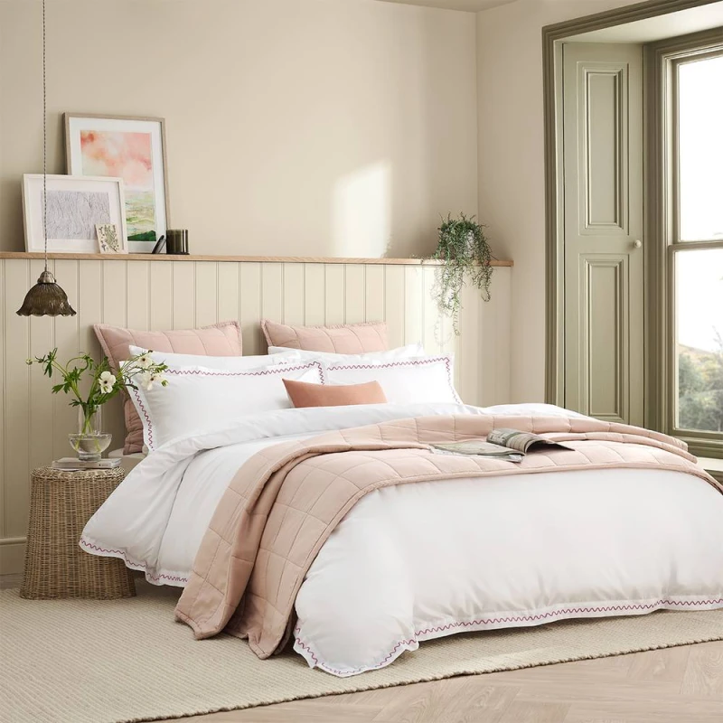 Image of CHRISTY 'Wave Edge' Embroidered Cotton Percale Duvet Cover Sets in Pink Size: Double Pink Unisex Double