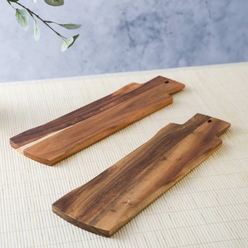 Image of Artesa Set of 2 Appetiser Acacia Wood Serving Planks in Brown Brown Unisex