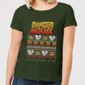 Image of Danger Mouse Pattern Knit Womens T-Shirt - Forest Green - L