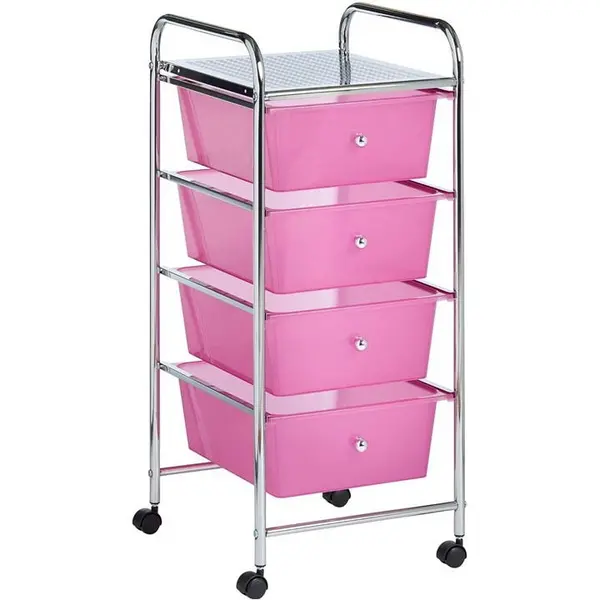 image of VonHaus VonHaus Plastic 4 Drawer Trolley - Pink One Size