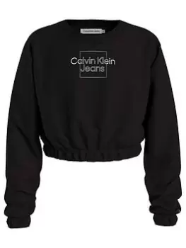 image of Calvin Klein Jeans Girls Metallic Box Logo Sweatshirt - Black, Size Age: 12 Years, Women