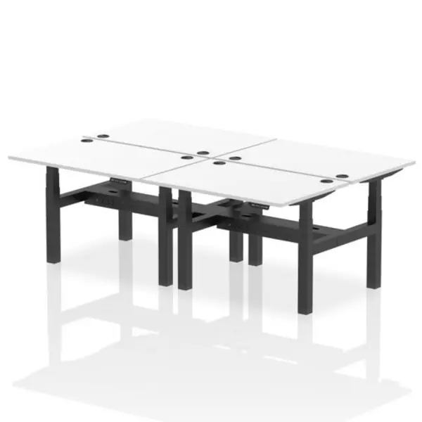 Image of Air Air Back-to-Back 1200 x 800mm Height Adjustable 4 Person Bench Desk White Top with Cable Ports Black Frame HASCP4P12800WHTB