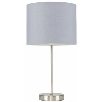 image of Brushed Chrome Table Lamp Metal With Small Drum Lampshades - Grey