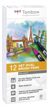 image of Tombow ABT Dual Brush Pen 2 tips Grey Tones PK12