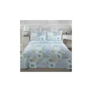 image of Cotswold Bedspread Double Bed Blue Floral Patchwork