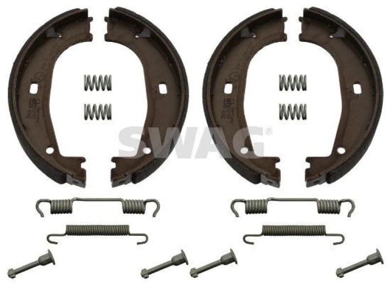 Image of SWAG 20 93 1045 Handbrake Shoes Rear Axle, with fastening/mounting material Brake Shoe Set,parking brake (1419)