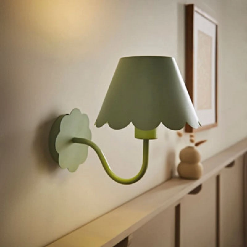 Image of ValueLights ValueLights Hattie Rechargeable Metal Scalloped Edge Wall Light in Pale Green Pale Green One Size Unisex 5016529273035