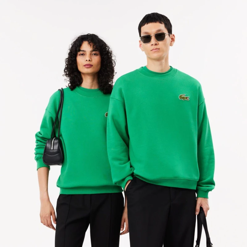 Image of Lacoste Loose Fit Badge Accent Fleece Sweatshirt Green male 2XS