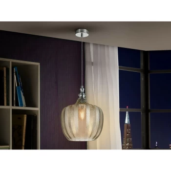 Image of Schuller Lighting - Schuller Spiga Pendant Light with Pattern Wheat Spike Engraved Glass, Cognac Tonality