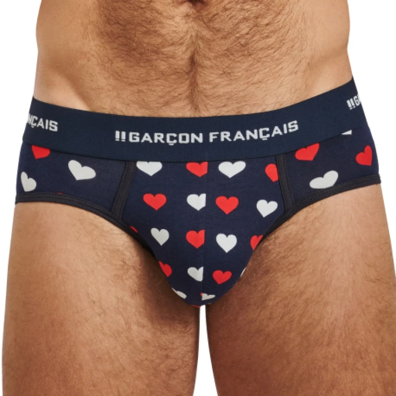 Image of Garcon Francais Hearts Cotton Briefs - Navy Blue XS