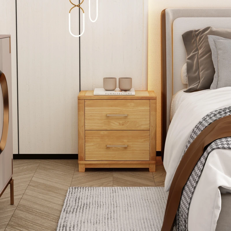 Image of Cabinet Bits Grotti 2 Drawer Bedside Table in Natural Natural Unisex