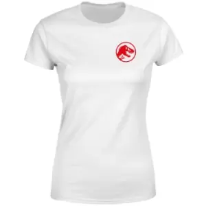 Image of Jurassic Park Red Logo Embroidered Womens T-Shirt - White - L