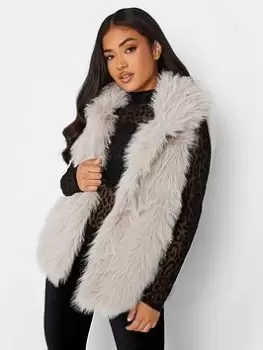 Image of PixieGirl Petite Long Faux Fur Gilet, Natural, Size 6, Women