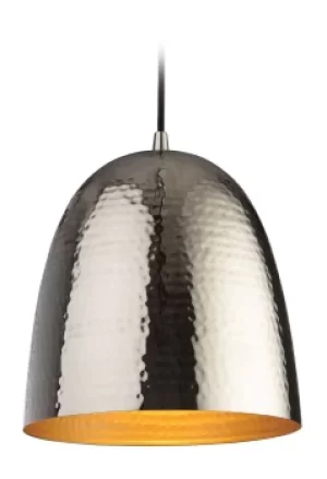 Image of Assam 1 Light Dome Ceiling Pendant Nickel, Matt Brass Inside, E27