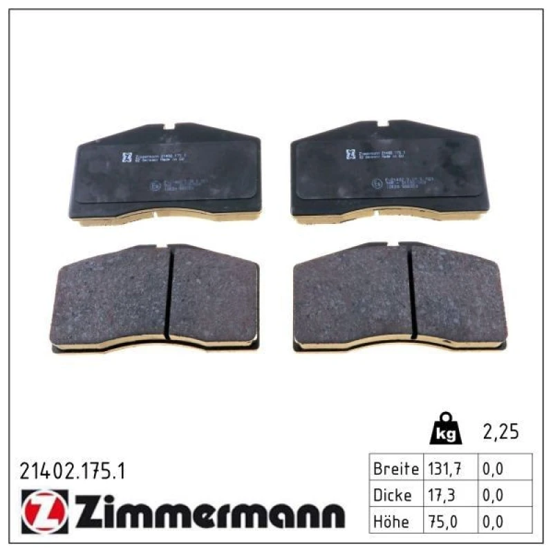 Image of ZIMMERMANN Brake pad set ZIMMERMANN 21402.175.1