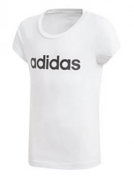 Image of adidas Girls Linear Short Sleeve T-Shirt - White, Size 14-15 Years, Women
