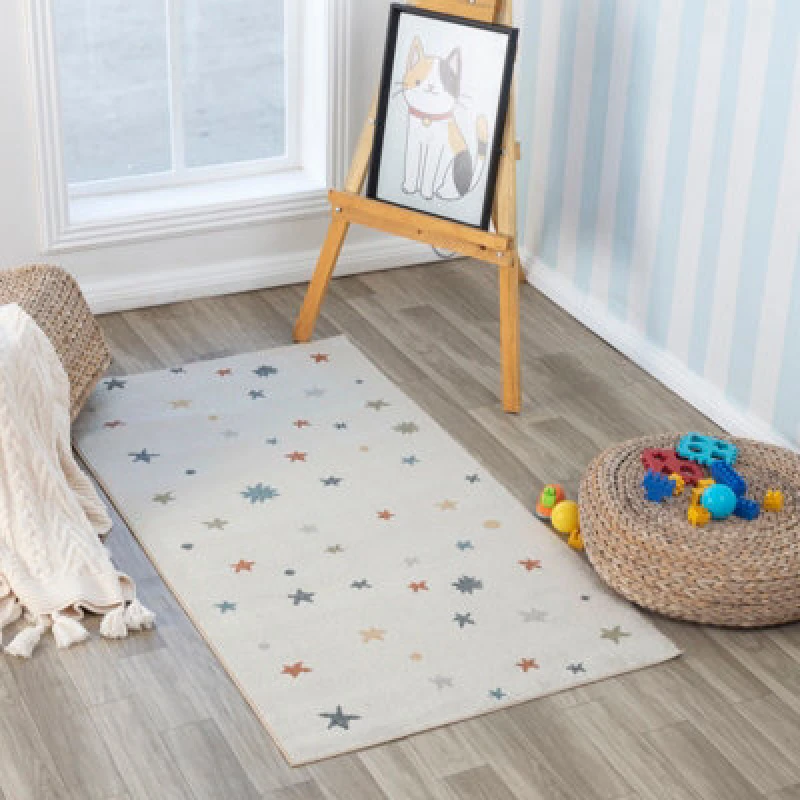 Image of Livabliss Kids Machine Washable Multicolour/beige Bedroom Stella Area Rug 80 X 150 Cm - Easy Care, Soft & Safe Rug For Kids Spaces