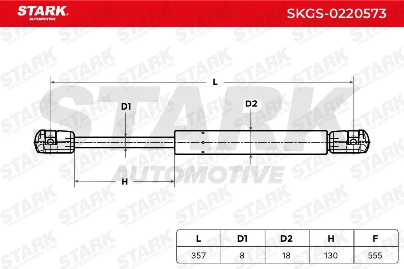 Image of STARK SKGS-0220573 Tailgate strut Extention Force: 555N Steel Gas Spring,boot (219)